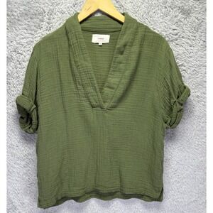 Xirena 100% Cotton Gauze Avery Top XS Green V Neck Short Sleeve Crinkle Boxy Fit